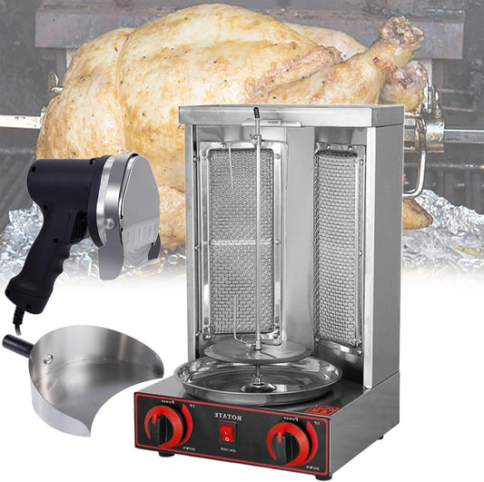 CHIPEL Gas Vertical Broiler Gyro Rotisserie Oven Doner Kebab Machine, for Home Restaurant Kitchen Parties(Pan+Knife)