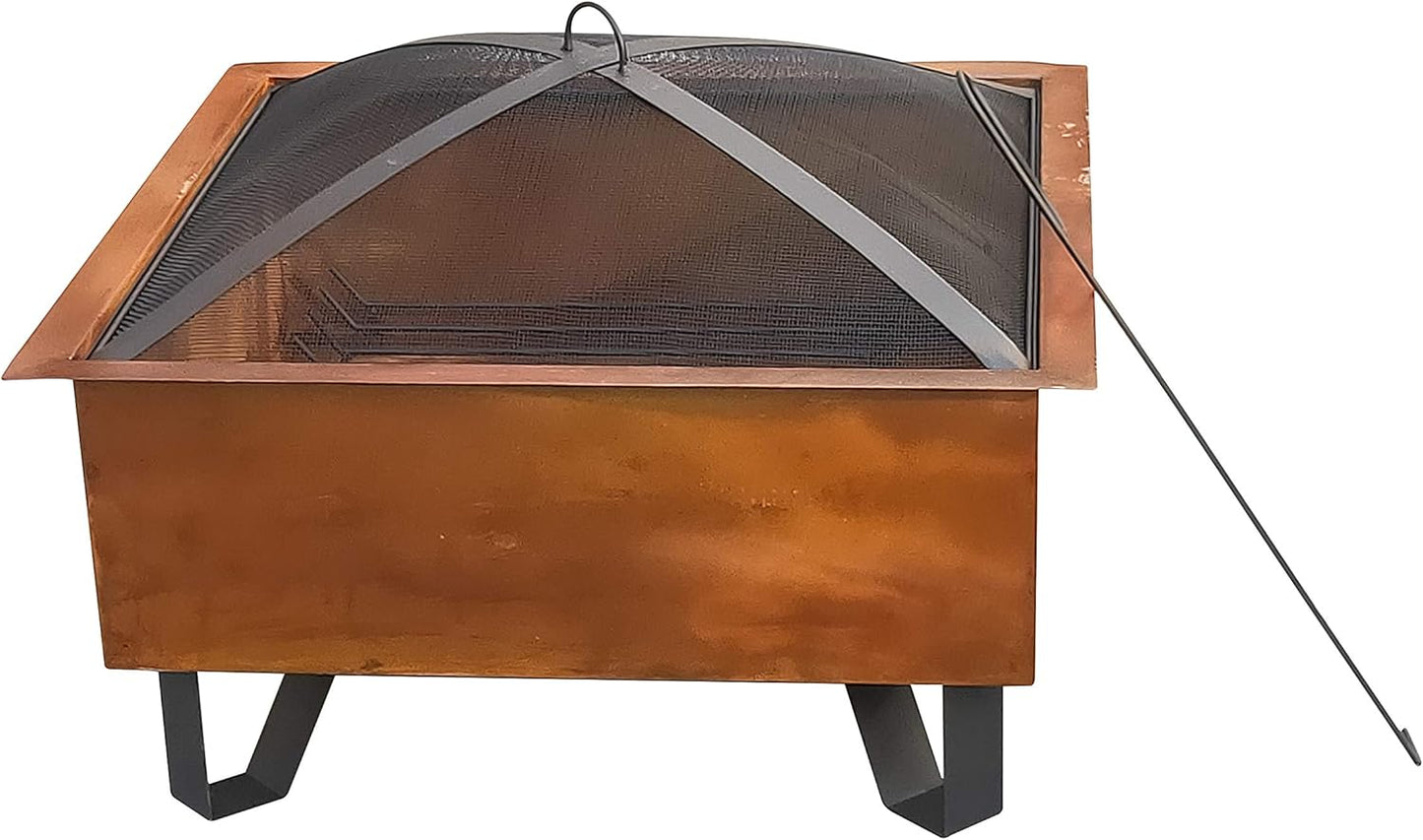 Bond Manufacturing 52119 Boxite 26" Square Wood Burning Steel Fire Pit, Rust