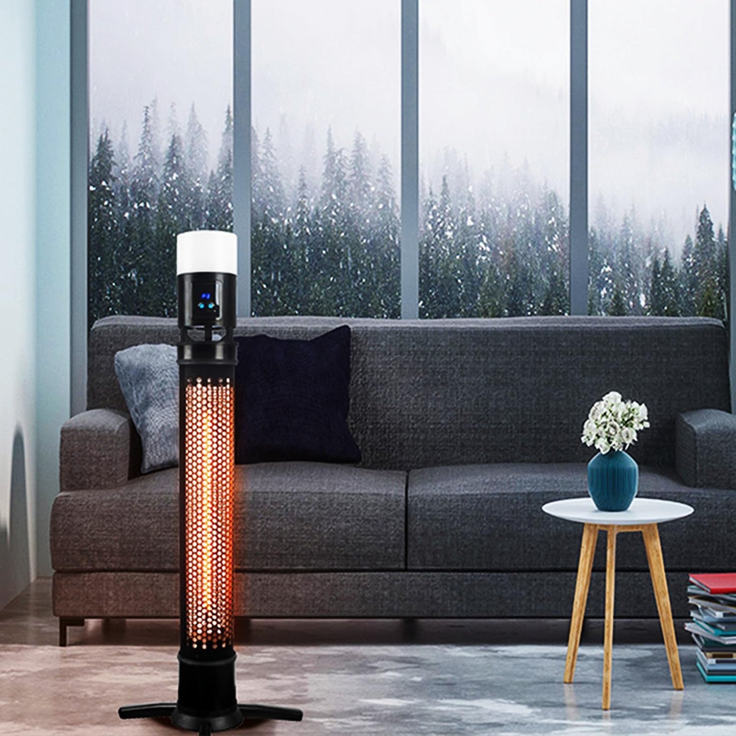 Outdoor Patio Heater, Portable Electric Heater w/LED Light, 3 Heating Modes & Remote Control, 3s Fast Heating Electric Infrared Space Heater for Restaurant Backyard Garage Decks, Black
