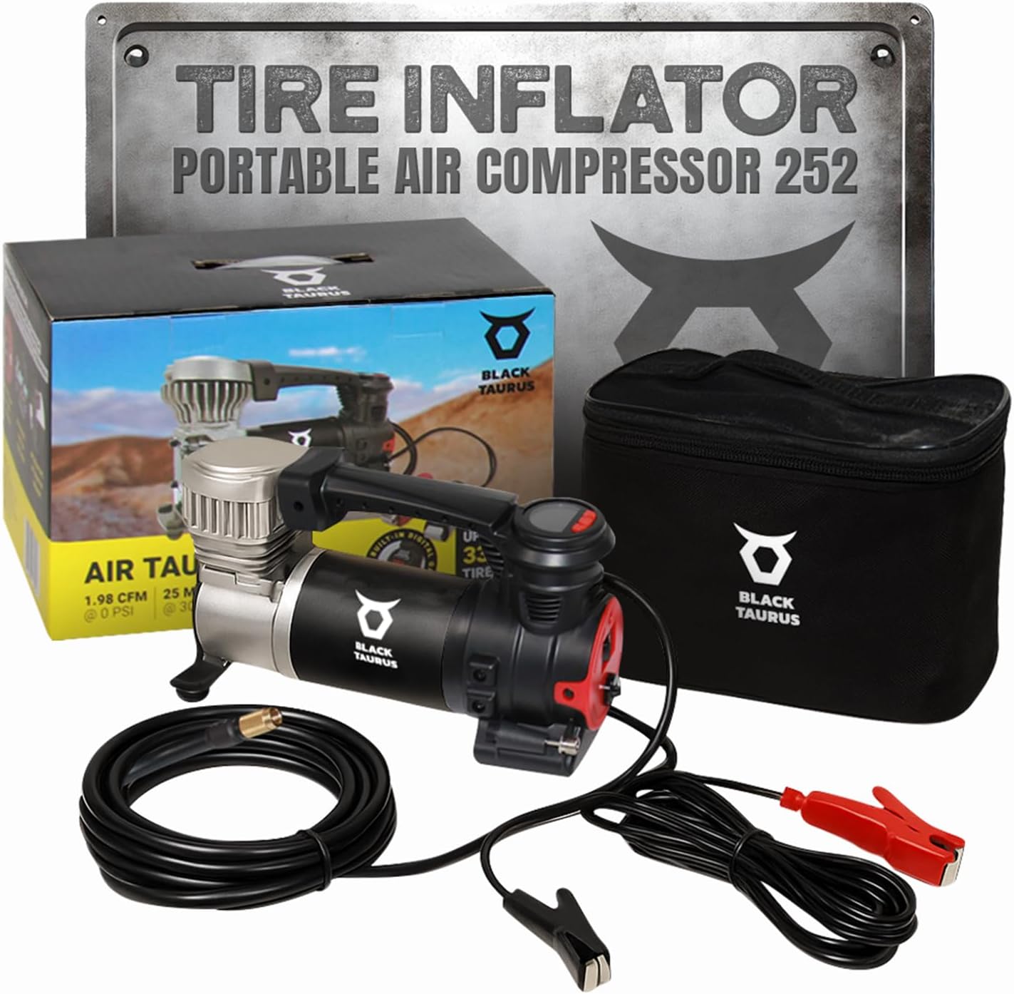 Tire Inflator Portable Air Compressor 252 – Compact Auto Air Pump for Car and Truck Tires with Digital Gauge and Auto Shut-Off - Air Compressor for Vans, Jeeps and SUVs 4.2 lbs