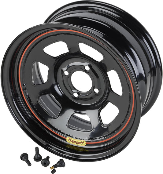 Bassett 15X7 DOT D-Hole 4x100 mm 4" BS Black Wheel w/Valve Stems