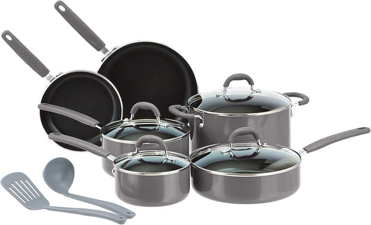 Amazon Basics Ceramic Non-Stick 12-Piece Cookware Set, Gray - Pots, Pans and Utensils