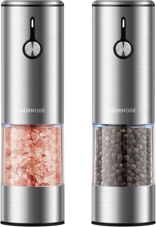 Large Capacity Rechargeable Electric Salt and Pepper Grinder Set -USB Charging Port with Sliding Dust Cover; Automatic Salt and Pepper Mill Grinder With LED Light-6 Adjustable Grinding Modes