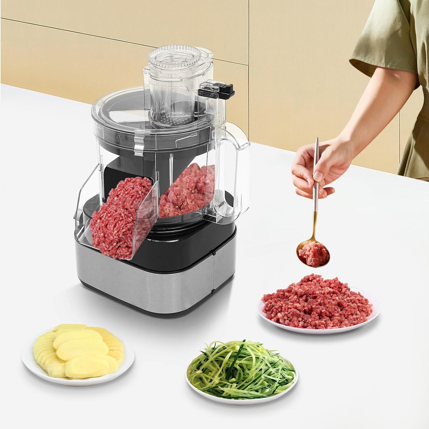 Commercial Food Processor, 600W Electric Vegetable Dicer Chopper, 5 in 1 Professional Veggie Shredder Multifunctional Meat Grinder Blender for Dicing, Shredding, Slicing, Grinding