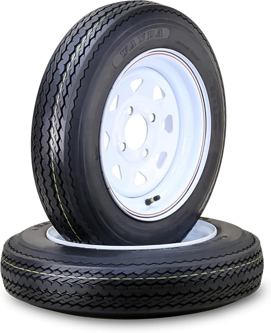WANDA Trailer Tire Wheel Assembly 4.80-12 6-Ply C 79M 4 Lug on 4" PCD White Spoke Rim,SET 2