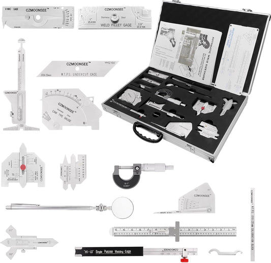 13 Piece Combination Welding Measurement Toolbox Set Stainless Steel Weld Inspection Tool, Welding Weld Inspection Ruler, Corner Weld Gauge