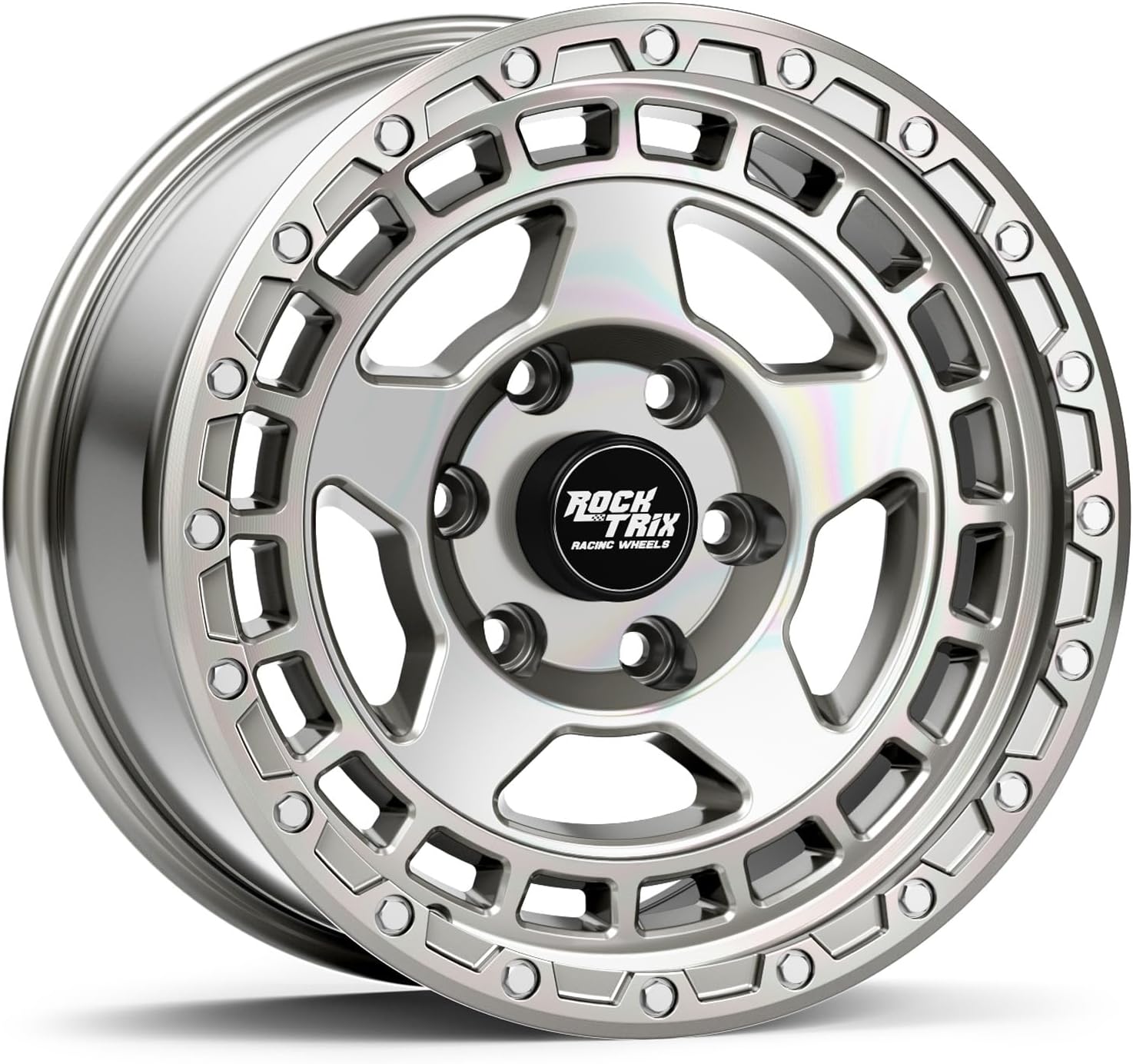 RockTrix RT115 17 inch Wheel Compatible with 2001+ Toyota Tacoma 6x5.5" (6x139.7) Bolt Pattern, 17x9 (-12mm Offset), 106.1mm Bore, Silver Polished, Also fits 2002+ 4Runner, FJ Cruiser, 99-06 Tundra