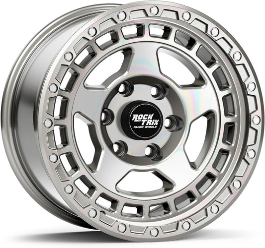 RockTrix RT115 17 inch Wheel Compatible with 2001+ Toyota Tacoma 6x5.5" (6x139.7) Bolt Pattern, 17x9 (-12mm Offset), 106.1mm Bore, Silver Polished, Also fits 2002+ 4Runner, FJ Cruiser, 99-06 Tundra