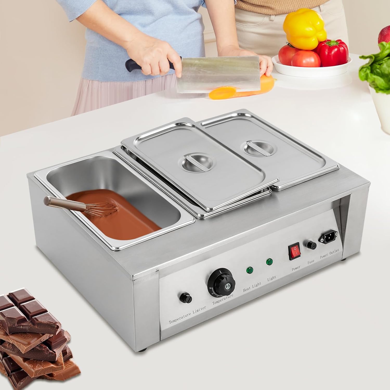 Chocolate Tempering Machine, 3 Tanks Chocolate Melting Pot TEMP Control 32℉-176℉, 300W Stainless Steel Electric Commercial Food Warmer for Chocolate Milk Cream Melting & Heating (Silver)