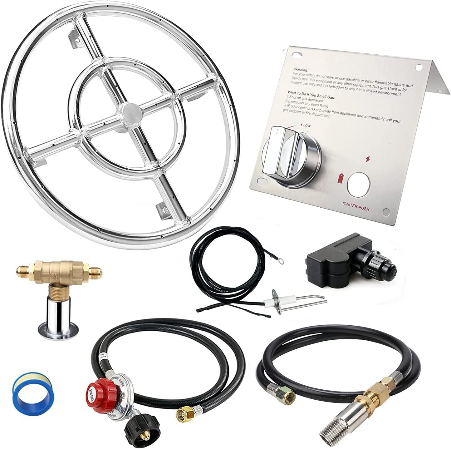 Uniflasy 12" Fire Pit Ring Burner Kit, Stainless Steel Propane Gas Firepit Ring Kit with Spark Ignition, Control Knob and Propane Hose Installation Kit for Indoor&Outdoor Fireplaces DIY Burner Kit