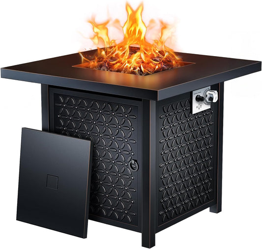 Ciays Propane Fire Pits 28 Inch Outdoor Gas Fire Pit Table, 50,000 BTU Steel Fire Table with Lid, Add Warmth and Ambience to Gatherings and Parties On Patio Deck Garden Backyard, Black