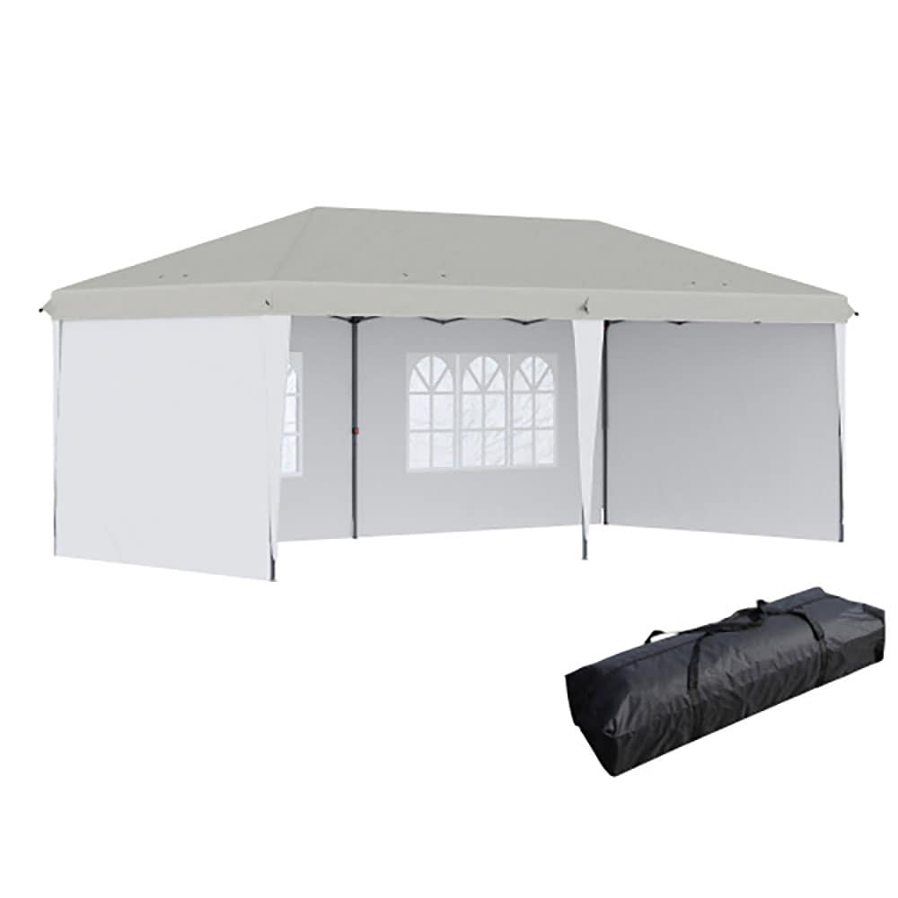 GZMR 10-ft x 20-ft 10' x 20' Pop Up Canopy Tent with 4 Sidewalls White Gazebo with Soft Top Roof