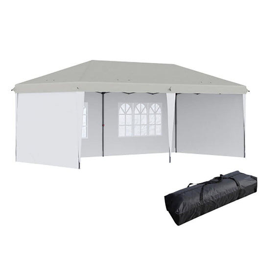 GZMR 10-ft x 20-ft 10' x 20' Pop Up Canopy Tent with 4 Sidewalls White Gazebo with Soft Top Roof