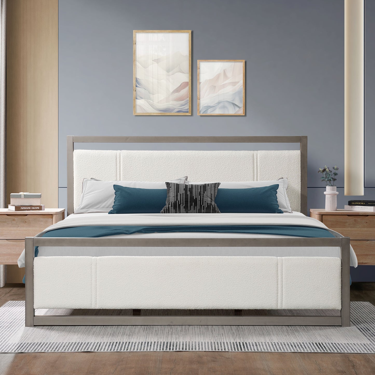 Christopher Knight Home Aurora Classic Boucle Upholstered Platform Bed King Ivory