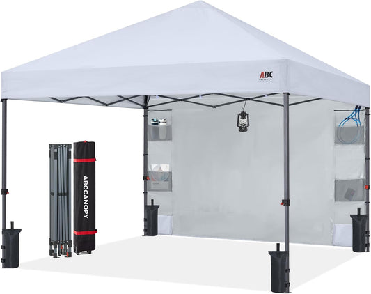 ABCCANOPY  Pop Up Canopy with Sidewall 10x10 Outdoor Canopy Tent with Storage Sidewall for Commercial Events with 4 Weights White
