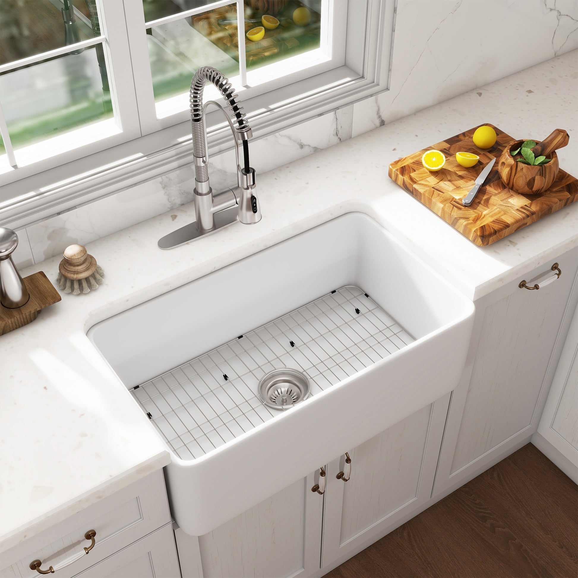 CASAINC Farmhouse apron front 30-in x 18-in Fireclay Single bowl Kitchen Sink