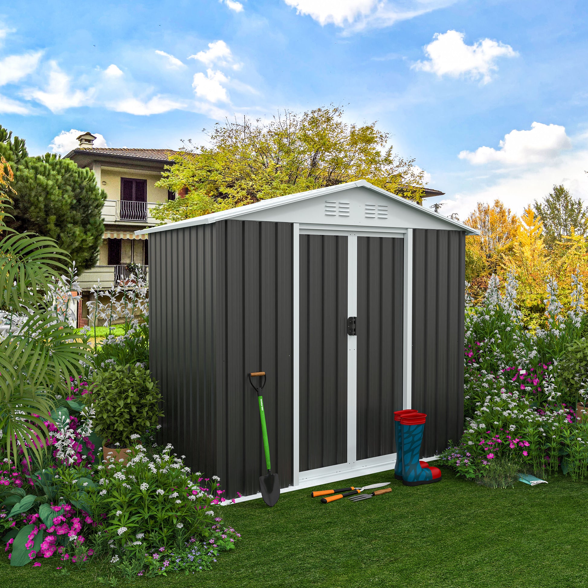 Tatayosi Outdoor Storage Sheds 6FTx4FT Apex Roof Grey
