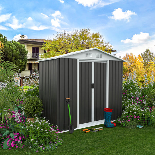 Tatayosi Outdoor Storage Sheds 6FTx4FT Apex Roof Grey