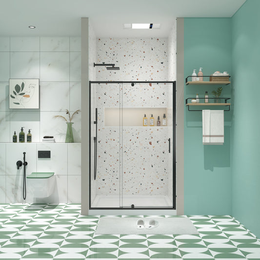 LOVMOR 44 48 W x 71 H Piovt Swing Glass Shower Door Pivot Frame Sliding Shower Door with 1 4 6mm Clear SGCC Tempered Glass Matte Black Finish Shower Doors Reversible Installation