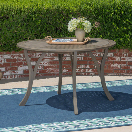 LOVMOR Outdoor Acacia Wood Table with Teak Finish in Grey 47Inch Circular Design