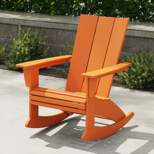 POLYWOOD Modern Adirondack Tangerine HDPE Frame Rocking Chair with Slat Seat