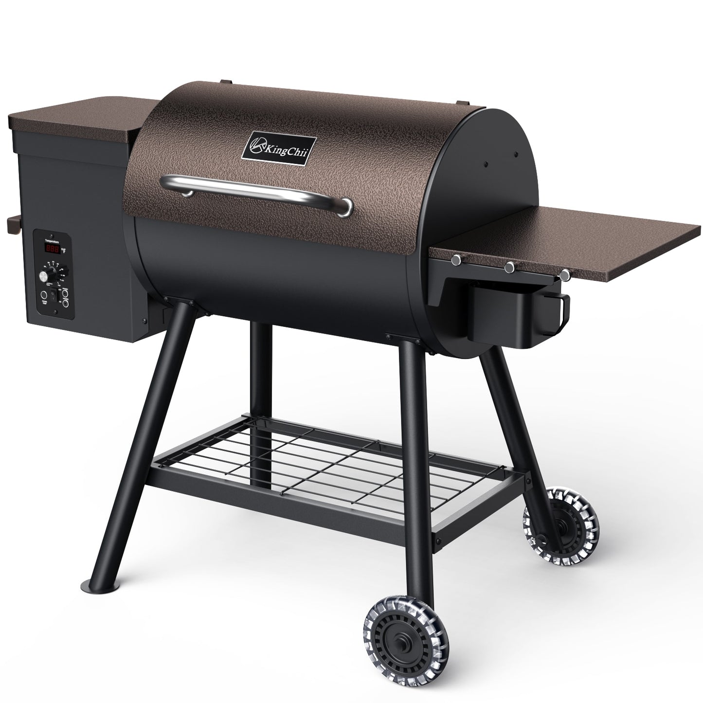 KingChii  Wood Pellet Grill and Smoker 456 SQ IN with Automatic Temperature Control Foldable Legs for Easy Storage and Transport in Bronze