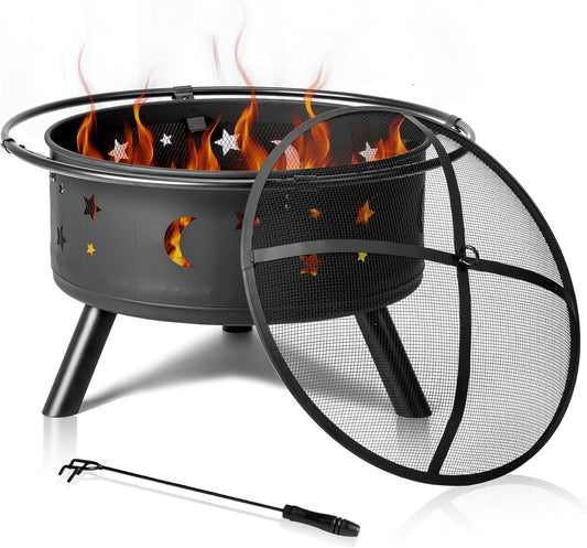 30IN Metal Fire Pit Black