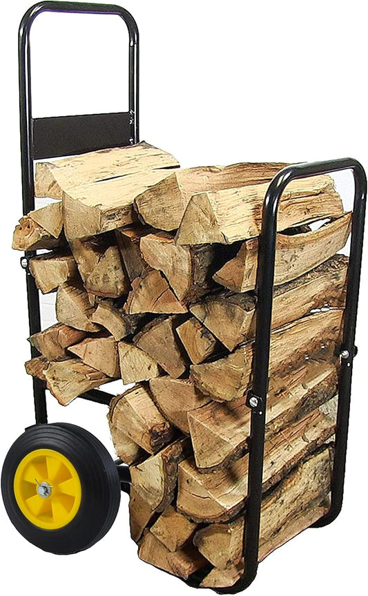 Firewood Log Cart with Wheels, Heavy-Duty Rolling Wood Carrier Rack for Indoor and Outdoor Use, Metal Firewood Dolly Mover with Large Loading Space for Fireplace, Yard, Camping