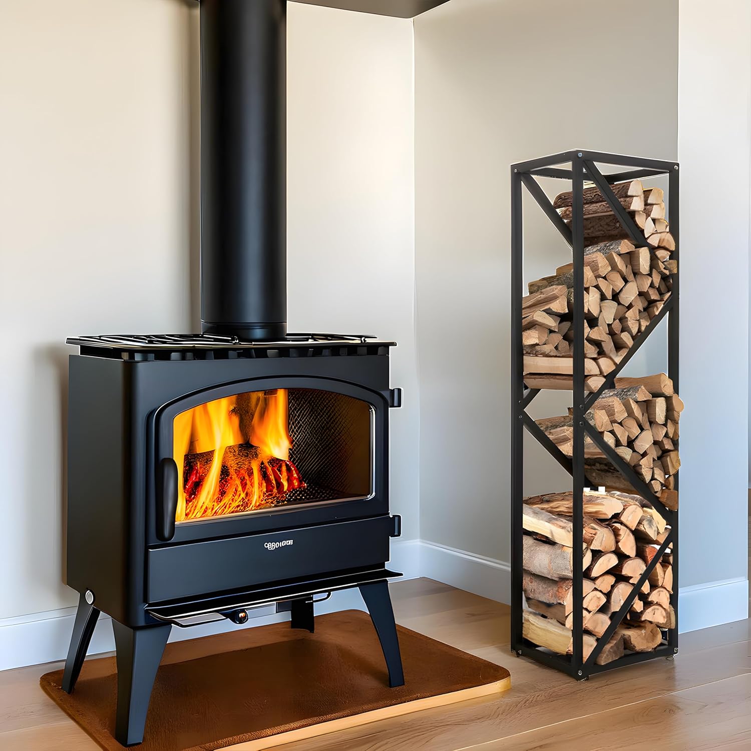 Indoor Firewood Rack - Adjustable Storage Holder for Fireplace & Outdoor Fire Pits - Durable Welded Joint, Easy Assembly, Multi-Space Decorative & Functional Log Rack - Ideal Stove Accessories