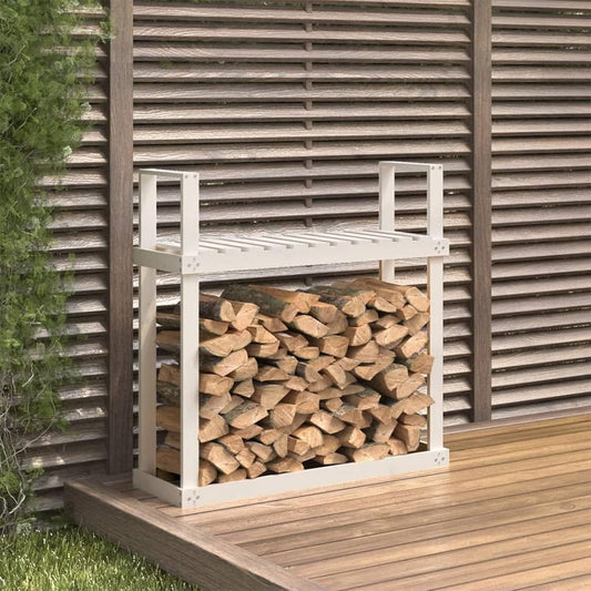 Firewood Rack White 110x35x108.5 cm Solid Wood Pine, Firewood Log Rack, Firewood Storage Rack Shelf, Ventilation Metal Log Store Holder for Outdoor Indoor Wood,