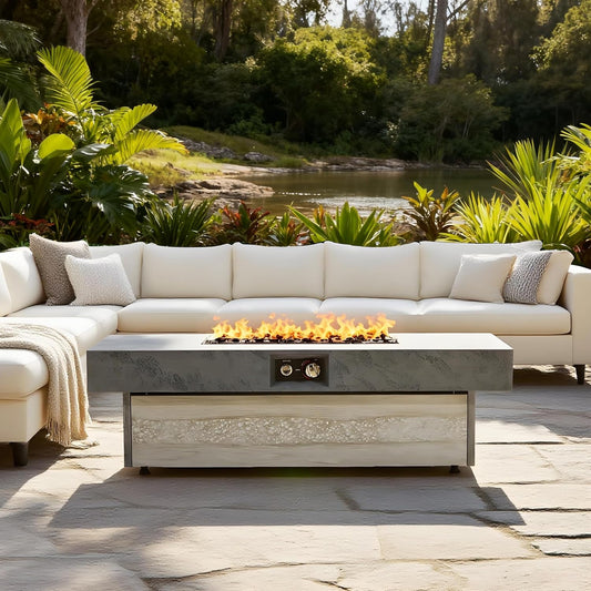 Outdoor Fire Pit Table, 42 Inch Inch Rectangle Propane Fire Pit, 50000 BTU Smokeless Fire Pits for Outside Patio, Garden&Backyards Heating, Tabletop Fire Pits with Cover, Wide Top Surface, Christmas