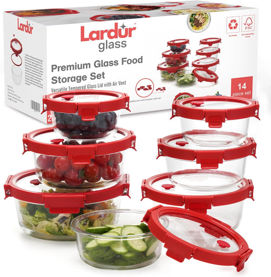Premium Glass Food Storage Containers with Vented Lids \u2013 Set of 7, Various Size Round Borosilicate Glass Meal Prep Containers \u2013 BPA-Free, Microwave, Oven Dishwasher & Freezer Safe, Gift Packaged