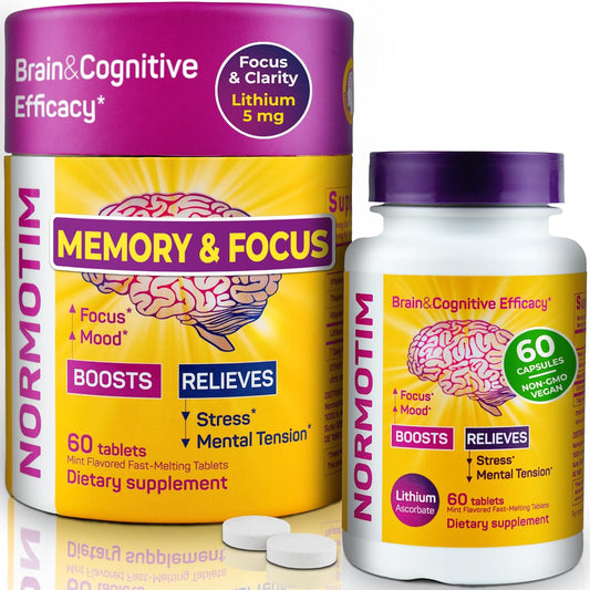 Brain Supplements for Memory and Focus – Powerful Memory Vitamins for Women & Men – Memory Pills with Lithium Supplements, Ascorbate, B1, B6 – Mood & Clarity Booster – 60 Tablets