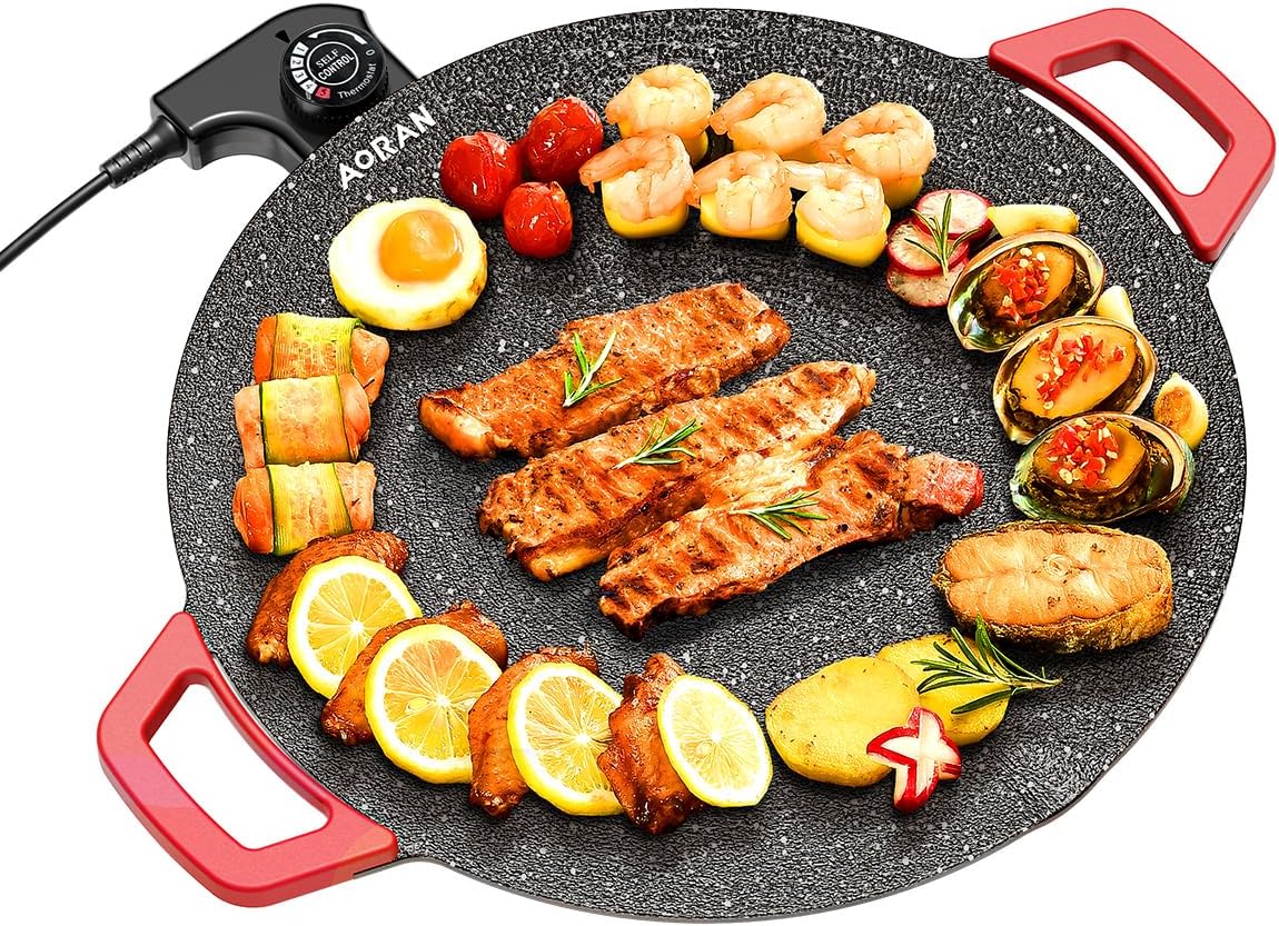 AORAN Indoor Grills Electric Smokeless \u2013 Nonstick Electric Griddle for Indoor Use, Compact & Versatile Cooking for Steaks, Pancakes, and BBQ