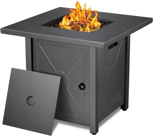 Havato 28" Propane Fire Pit Table, 40,000 BTU Gas Fire Pit Table with Safe Lid,Auto-Ignition, with Lava Rocks, Steel Fire Pit Bowl, Protective Cover, Outdoor Fireplace for Outside Backyard Garden