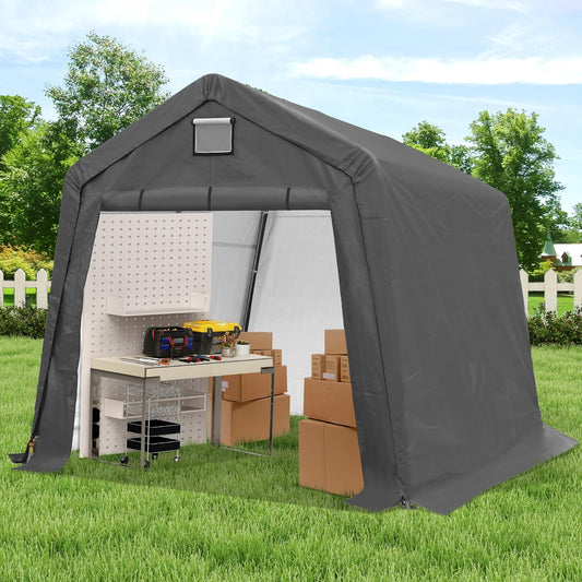 COVERONICS 10' x 10' Outdoor Storage Shed - Heavy Duty Portable Shelter Carport with Ventilation Windows and Roll-up Doors, Storage Shelter Tent for Motorcycle, Bike, Lawnmower and Garden Tools, Grey