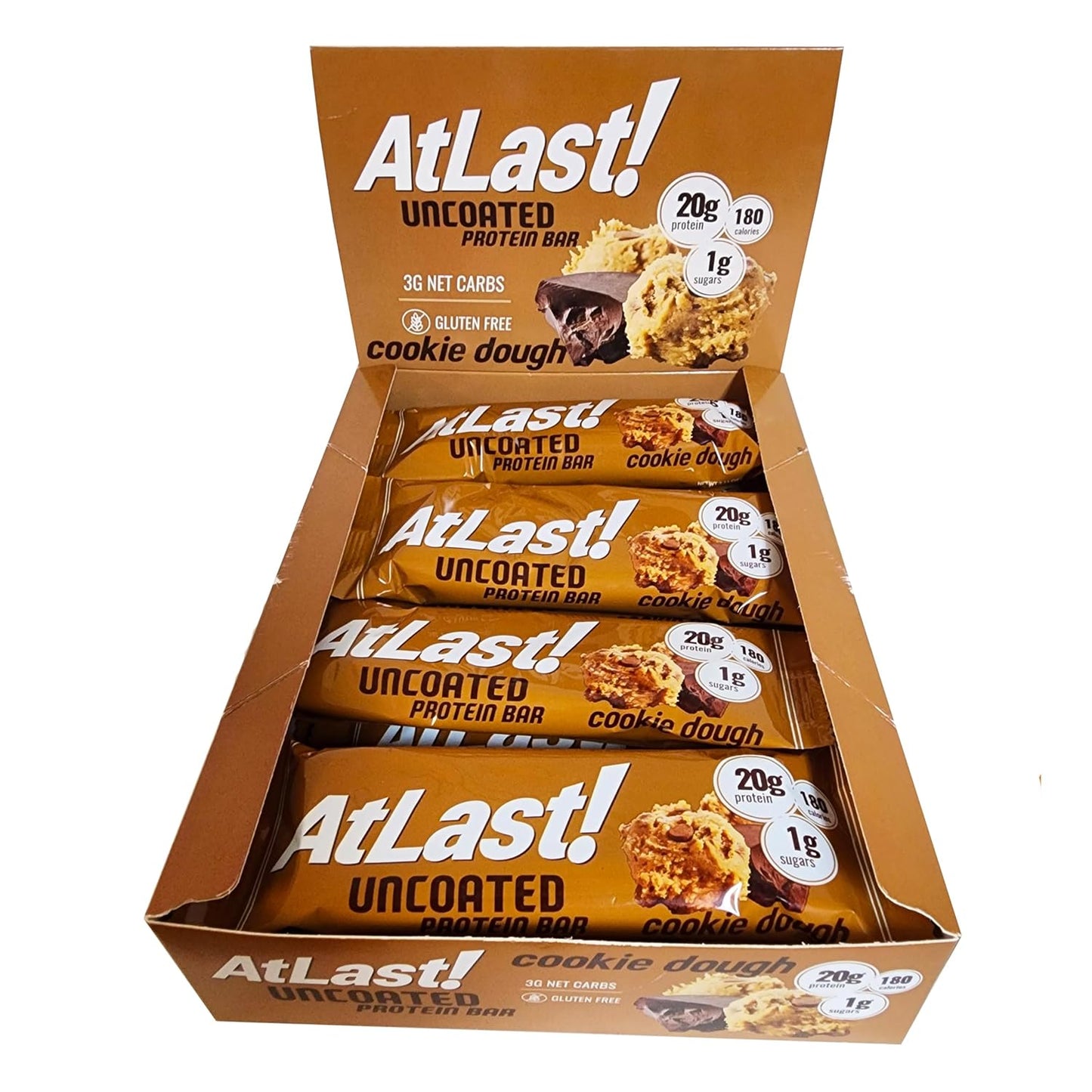 AtLast! Nutrition Cookie Dough Protein Bars, 20g Protein, 1g Sugar, 3g Net Carb, Gluten Free, Keto Friendy, 12 Count