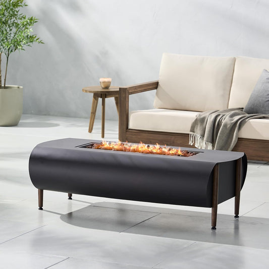 Merax Vernon Rectangle Fire Pit - 50,000BTU,Dark Gray