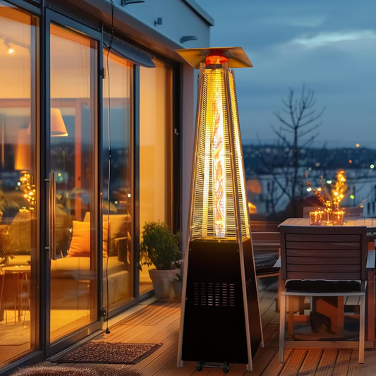 PATIOPIA 48,000 BTU Flame Pyramid Pool Heater, Triple Safety Protection Portable Patio Heater with Patio Cover, Warm Glass Tube with Durable Wheels-Black