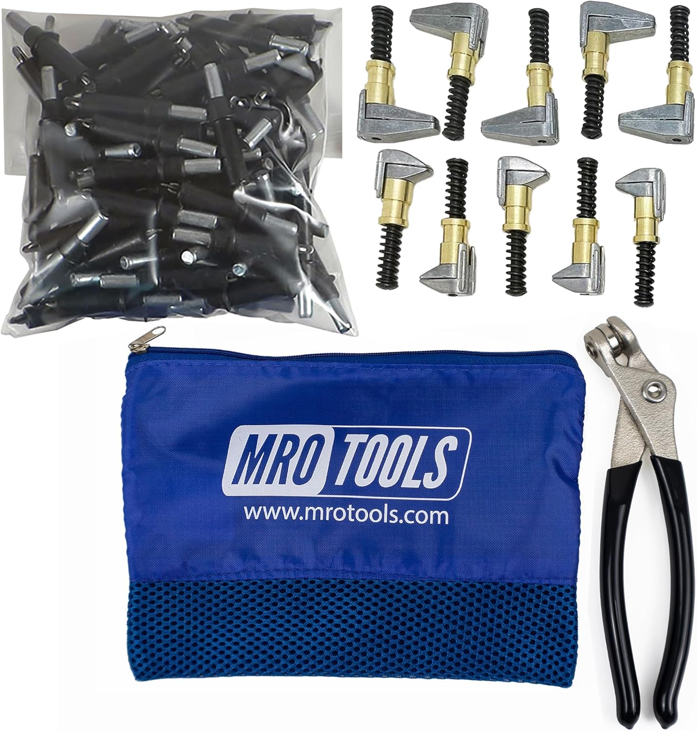 100 5/32 Cleco Fasteners + Cleco Pliers + 5 KSG 3/4 x 1/2 Side-Grip Clamps + 5 KSG 3/4 x 1 Side-Grip Clamps + Carry Bag (K1S100-5/32SG)