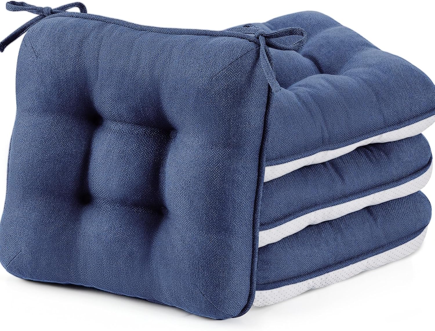 BETU Chair Cushions for Dining Chairs Set of 4,3.5" Thick Kitchen Table Chair Pads with Ties,Non Slip Backing and Covers, Seat Cushion for Dining Room,Bar,Patio Chairs,16"X16"X3.5",Navy Blue
