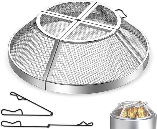 Fire Pit Spark Screen for Solo Stove Yukon Accessories, 27 Inch Yukon Shield for Solo Stove Accessories, 304 Stainless Steel Detachable Mesh Fire Pit Spark Protector with Grill Function