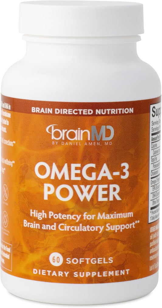 BrainMD Dr Amen Omega-3 Power - 60 Capsules, Pack of 2 - Joint & Immune Support Supplement - Contains DHA & EPA - Gluten Free - 60 Total Servings