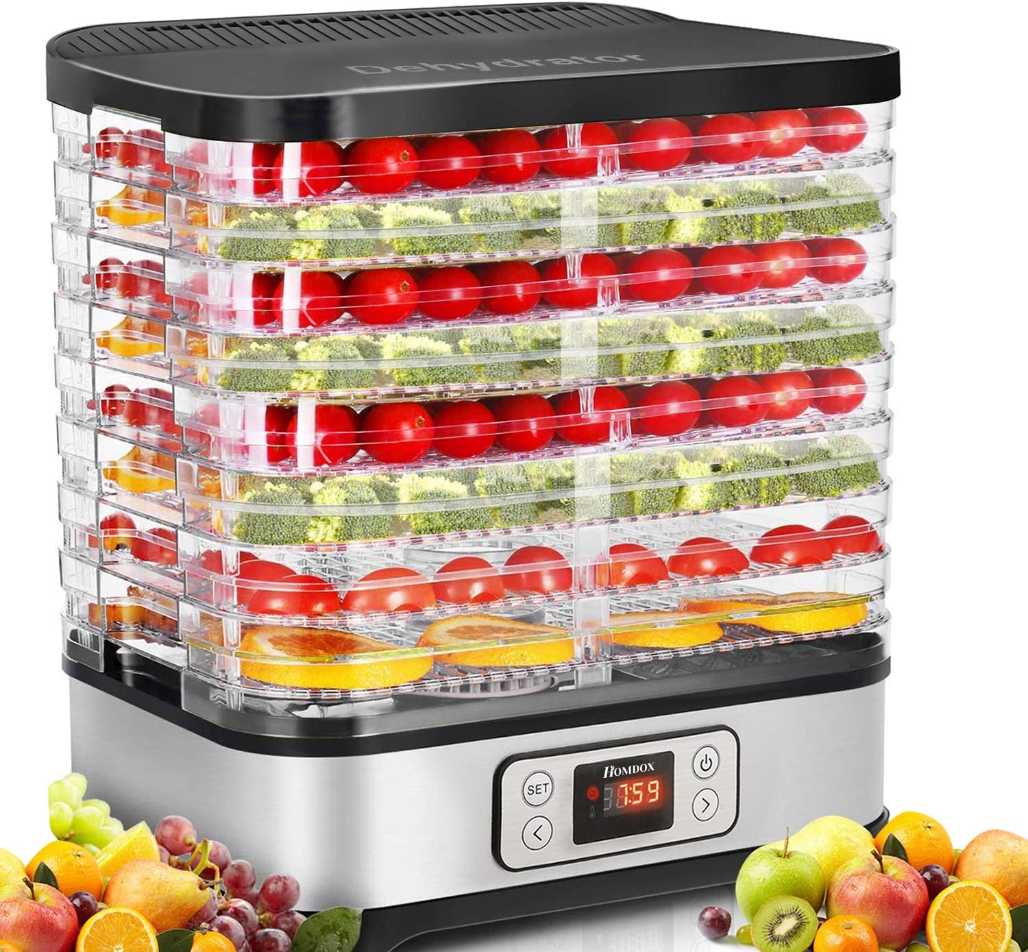 Homdox Food Dehydrator Machine, 8 BPA-Free Trays Food Dryer, 72H Timer and Temperature Control, 400W Dehydrator for Food and Jerky, Fruit, Herbs, Meat, Dog Treats, Fruit Roll Sheet Included