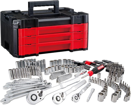 CRAFTSMAN Socket Set with Case VERSASTACK 230 Pcs Mechanics Tool Set, 1\/4 in, 3\/8 in, and 1\/2 Drive, Standard and Deep Socket Set, Short and Long Arm Hex Keys (CMMT45306)