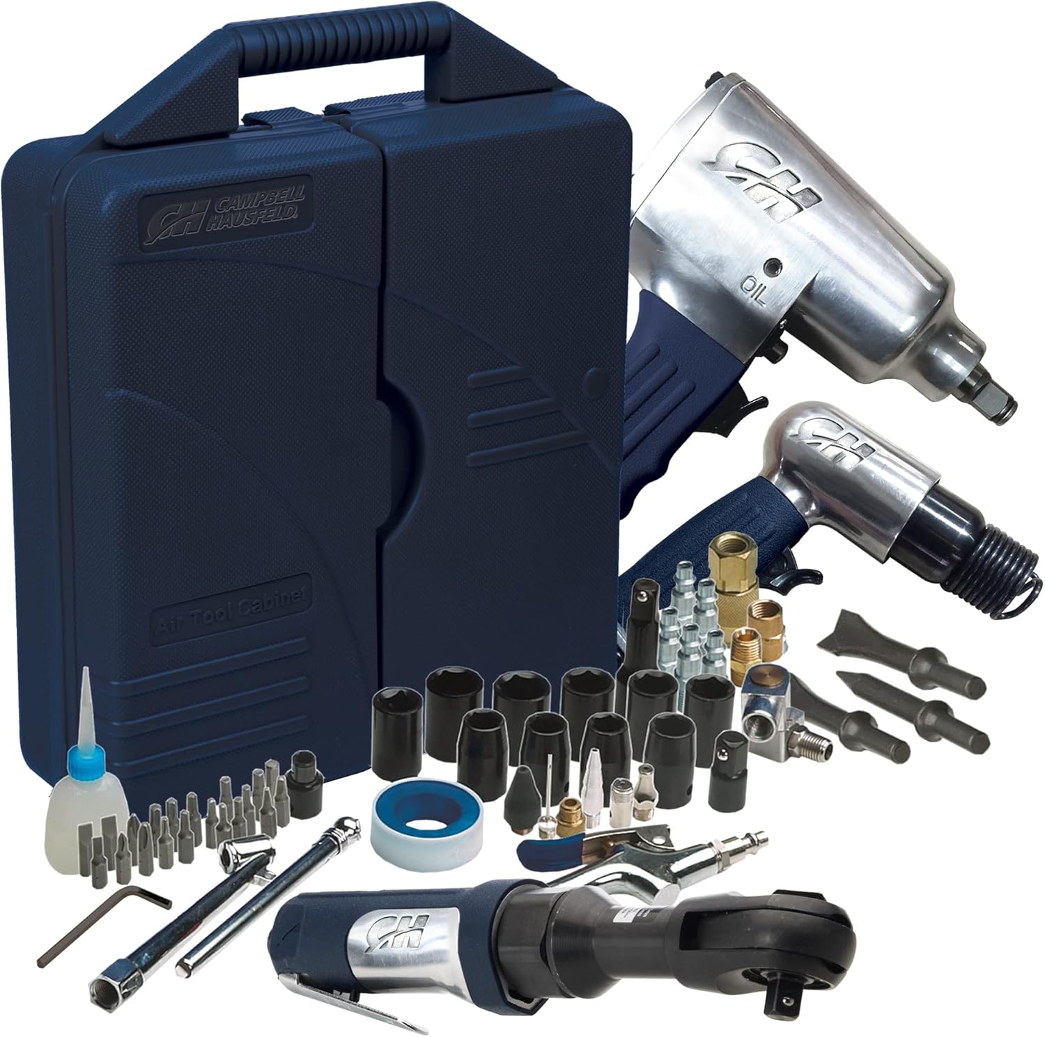 Campbell Hausfeld 62 Piece Air Tools Kit - 1/2'' Impact Wrench, 3/8'' Ratchet Wrench, Air Hammer, and other accessories