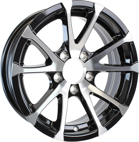 eCustomrim Aluminum Trailer Wheel 12X4 12" Rim Black and Machined 5 Lug