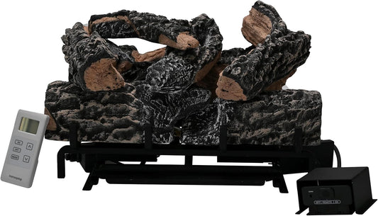 Americangaslogs 18-24 Inch Ventless Fireplace Logs Set with Remote Control, Only Used for Natural Gas,Heats up to 36000BTU (Natural Gas Fireplace Black Oak, 18Inch)