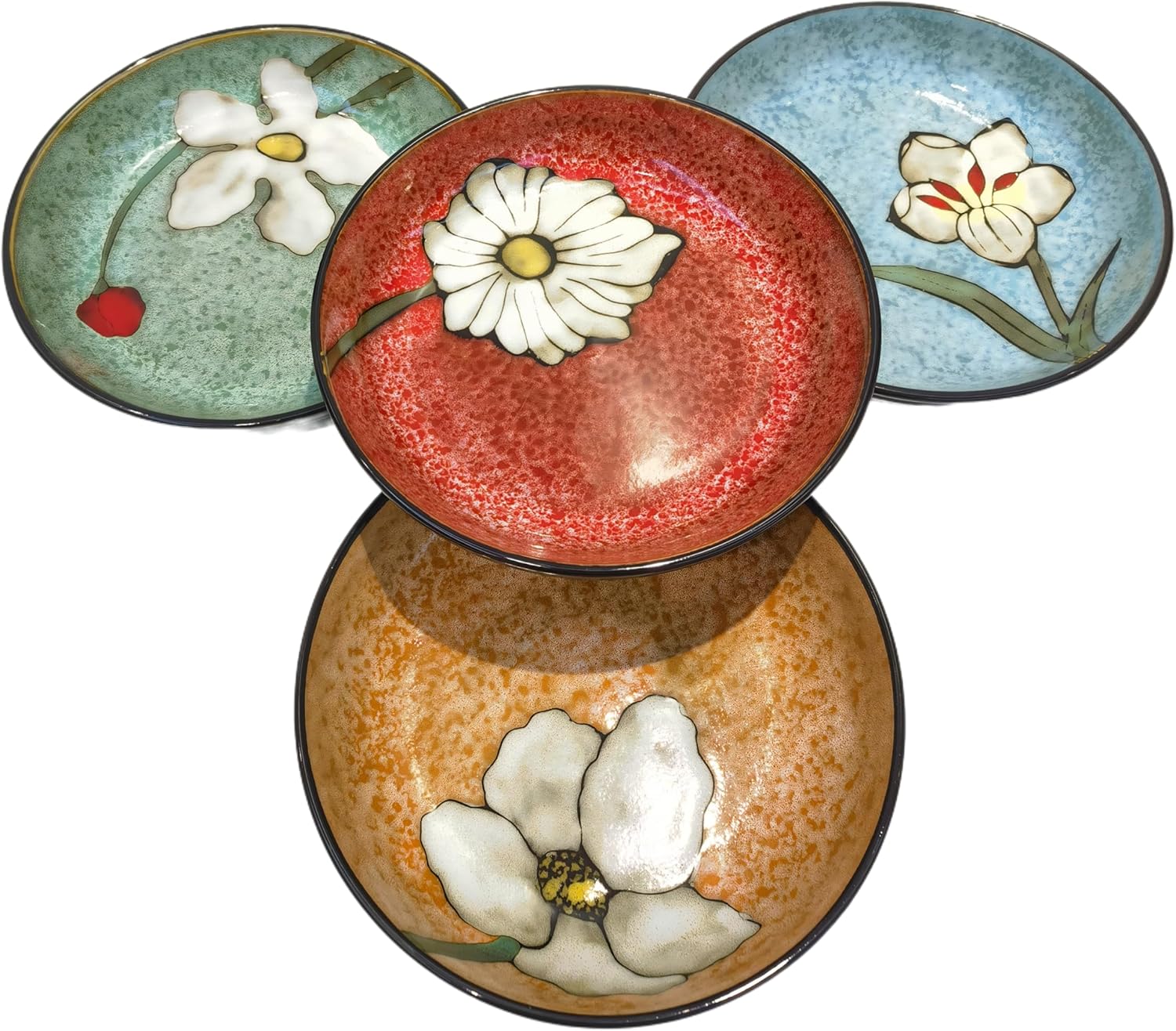 Ceramic Deep Plates For Kitchen, 8.5 in - Plates Set of 4 - For Steak,Salad, Pasta,Appetizer, Serving etc - Dishwasher, Microwave, and Oven Safe - For Breakfast, Lunch and Dinner (Red+Blue+Pink+Green)