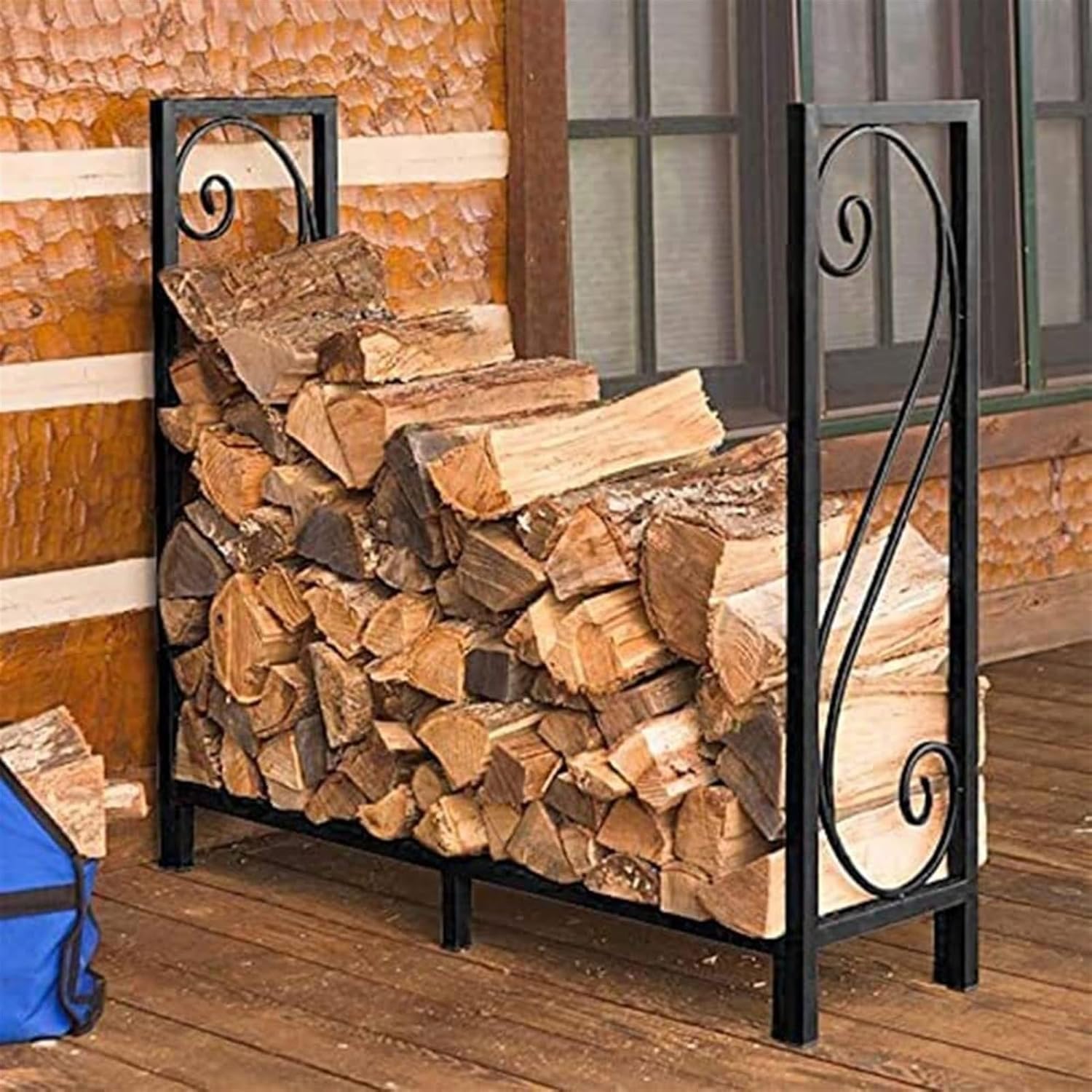Fireplace Heavy Duty 4ft Firewood Rack Fireplace Log Rack Outdoor Log Storage Rack Log Holder for Firewood Wood Stacker for Patio Metal Kindling Stand Steel Wood Pile Rac